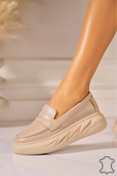 Joana Loafers kaki din piele naturală, mărimea 37