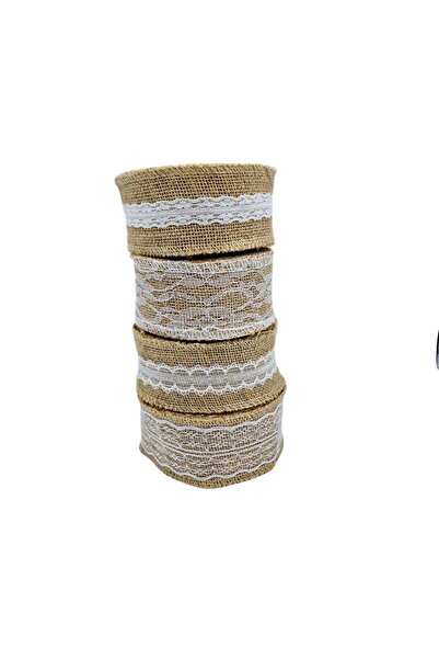 decotoys Rola iuta decorativa natur cu dantela 4/set