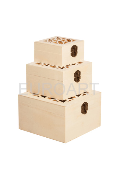 decotoys Cutii lemn 3/set patrate perforate