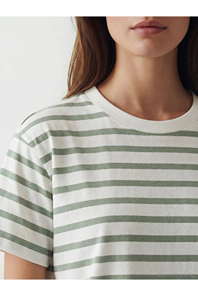 LC Waikiki Green Crew Neck Striped Women's T-Shirt