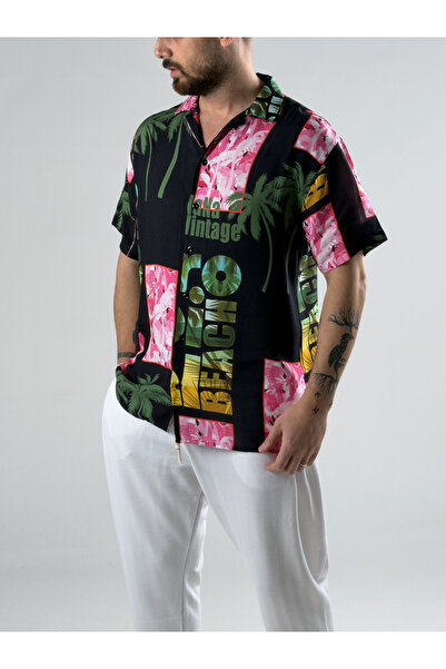 COCOPELLI Hawai Viscon Black Men's Shirt Coc2970