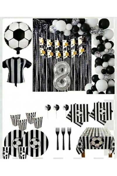Mehca taraftar 24 kişilik siyah beyaz (BJK) 8 yaş balonlu doğum günü konsepti