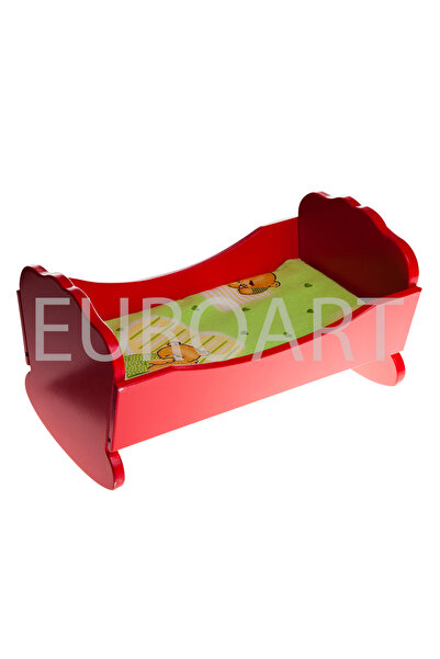 decotoys Patut rosu din lemn pentru papusi
