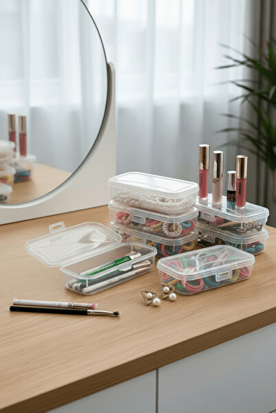 Mithra Life صندوق تخزين بلاستيكي صغير شفاف 6 قطع لإكسسوارات المجوهرات والمكيا...