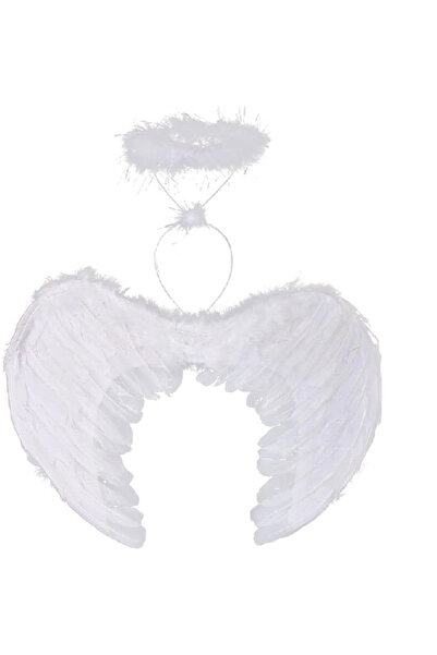 magicool White Colored Feathered Baby Angel Wing and Crown 30x45 Cm
