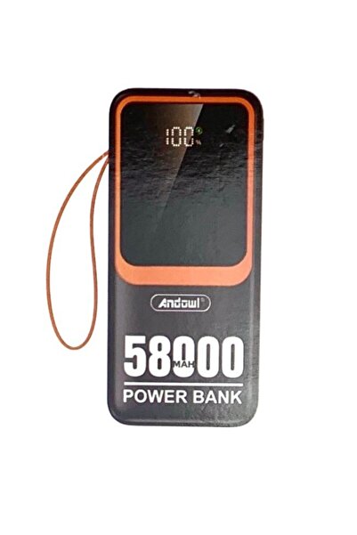 Andowl Εξωτερική μπαταρία με οθόνη LED, 58000mAh, USB C και Lightning, μαύρη