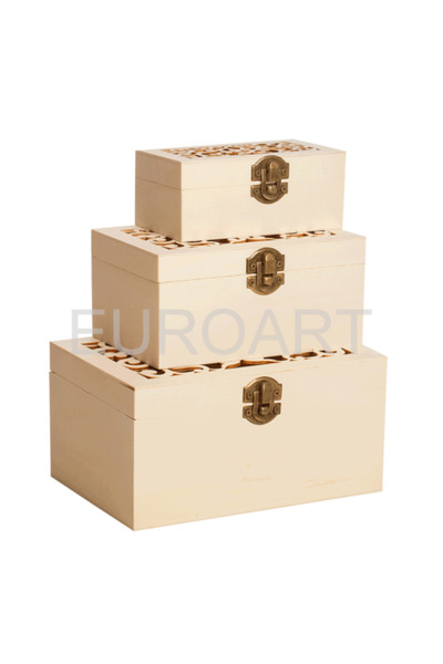 decotoys Wooden boxes 3/set rectangular perforated
