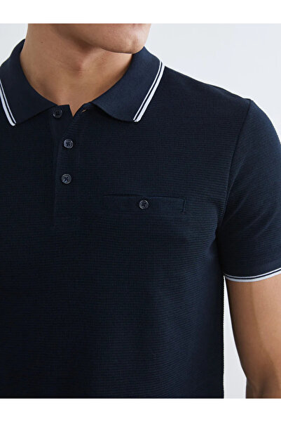 LC Waikiki Tricou texturat pentru bărbați cu guler polo bleumarin