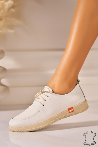 Joana Loafers albi din piele naturală pentru femei, mărimea 39