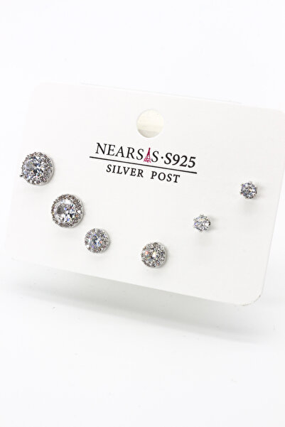 Nearsis Zircon Stone Set of Six Single Stone Earrings