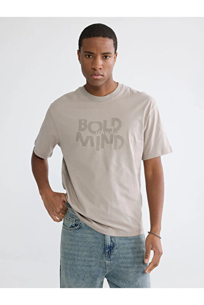 LC Waikiki Beige Crew Neck Printed Combed Cotton Men's T-Shirt