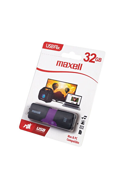 Maxell 32 GB USB 3.0 Flash Drive, Flix, Retractable, Black with Purple