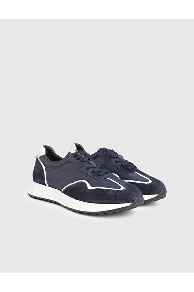İLVİ Fe Leather Co Genuine Suede Leather Navy Blue Men's Sports Shoes