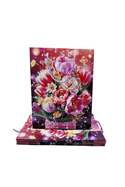 decotoys Pungi cadou hârtie cu flori 12/set M