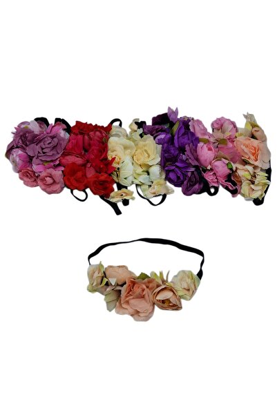 decotoys Bentiță cu 5 flori artificiale colorate 12/set