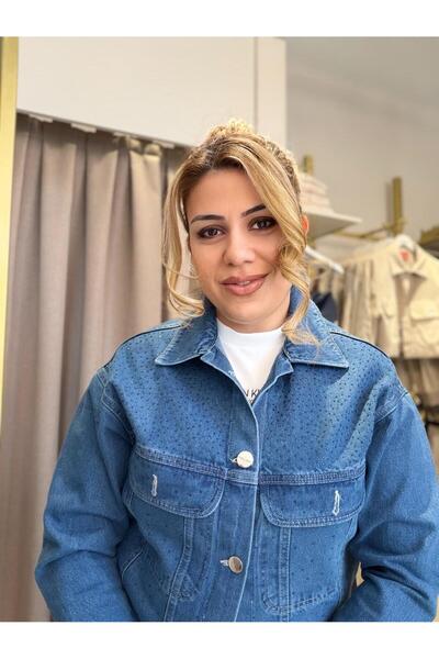 ASL WOMAN Women's Jean Jacket Stone Detailed Blue Denim Jacket