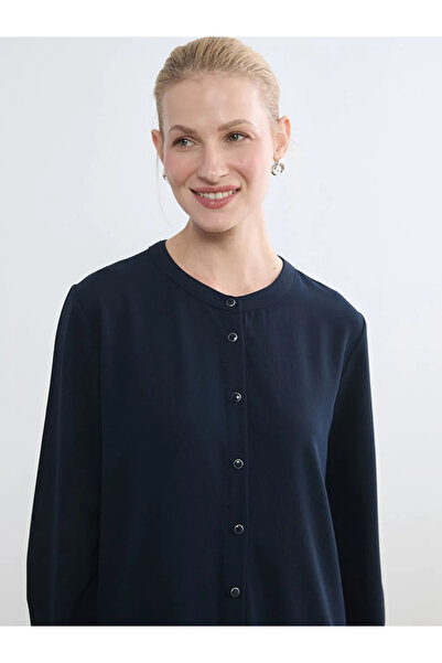 LC Waikiki Navy Blue Hakim Collar Women's Shirt Tunic