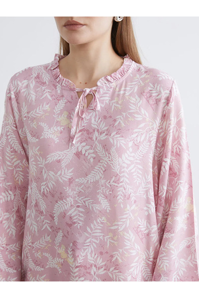 LC Waikiki Pink Tie-Detail Yaka Patterned Women's Tunic