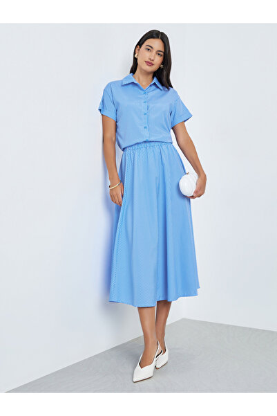 Styli طقم مكون من قميص أزرق مخطط وتنورة متوسطة الطول