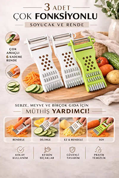 Berdina Home 3 Pcs 6-Function Peeler Grater Julienne Slicer Vegetable Fruit C...