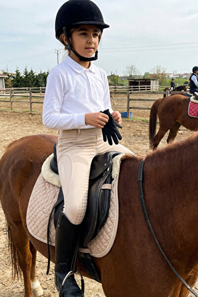 GALLOPRISE Equestrian Pants Kids Nokta Patterned Full Silicone Beige - Age 7/8