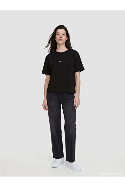 LC Waikiki Γυναικείο μπλουζάκι με στάμπα μαύρο Crew Neck