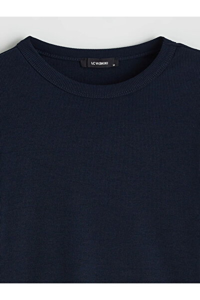 LC Waikiki Navy Blue Mock Neck Textured Women's Bodysuit