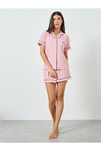 Take Two By Styli Pink Polka Dot Buttoned Shirt and Shorts Set