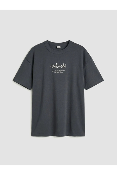 LC Waikiki Tricou pentru băieți Antracit Text cu imprimeu