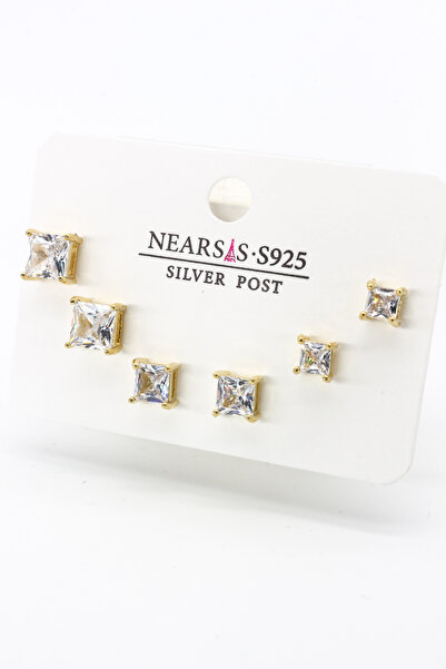 Nearsis Zirkon Taşlı Altılı Set Tek Taşlı Küpe
