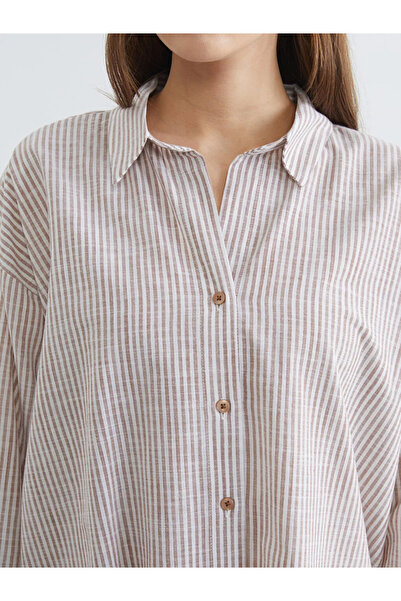 LC Waikiki Brown Striped Oversize Women's Shirt Tunic