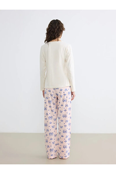 LC Waikiki Pink V-Neck Printed Women's Pajama Set