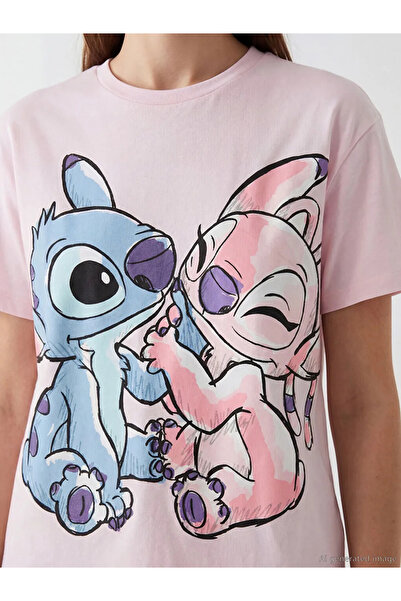 LC Waikiki Ροζ μπλουζάκι με λαιμόκοψη Bicycle Collar και σχέδιο Angel με τύπω...