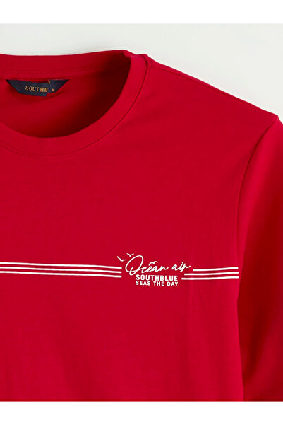 LC Waikiki Red Crew Neck Printed Combed Cotton Men's T-Shirt