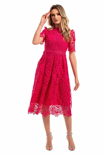 Miyu Fuchsia Lace Midi Dress