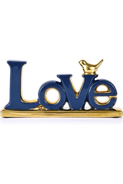 LoveBum Blue Ceramic Bird Sculpture, Love Sign Decor