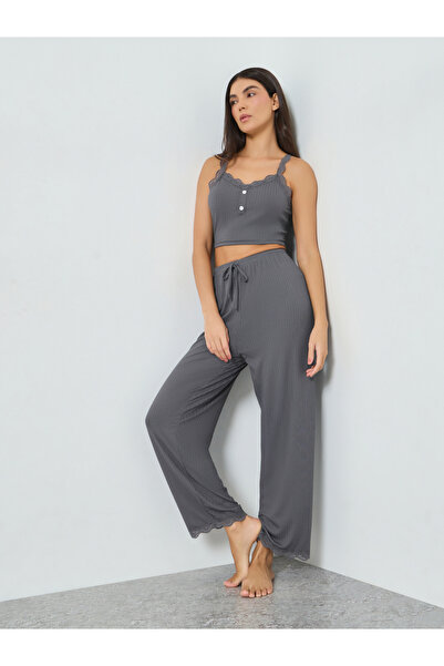 INENEMIS By Styli Grey Knit Crop Cami and Pyjama Set