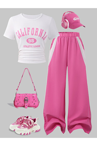 Take Two By Styli Girls Graphic Short Sleeve Top and Pants Set