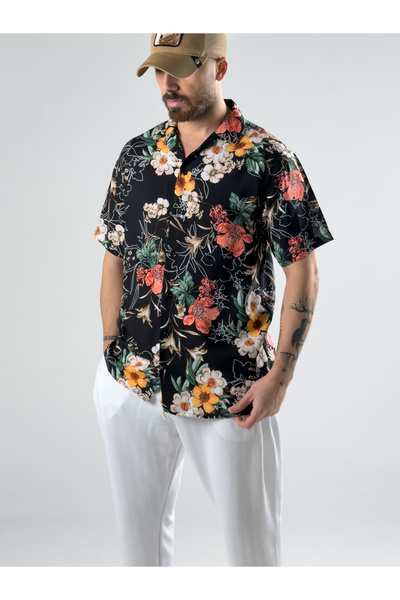 COCOPELLI Black Floral Print Men's Shirt Coc2972