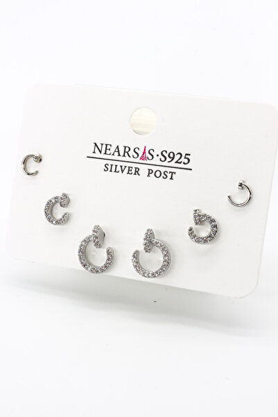 Nearsis مجموعة من مرصّع بالأحجار أقراط على شكل أظافر من الزركون