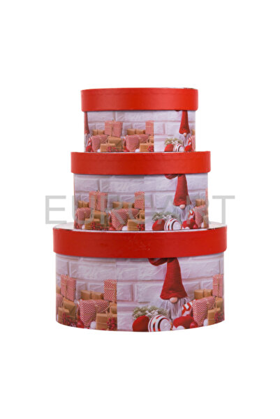 decotoys Round red cardboard boxes 3/set
