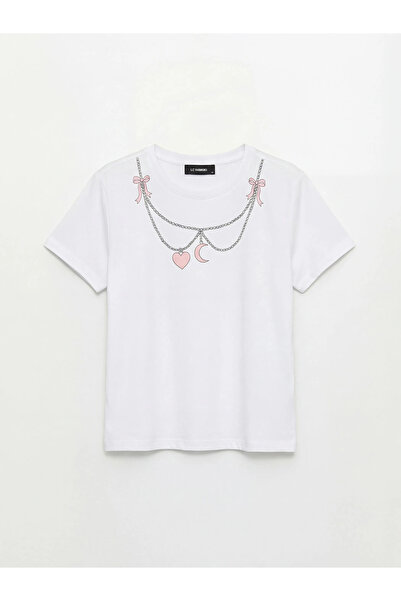 LC Waikiki Γυναικείο μπλουζάκι με λευκό λαιμόκοψη