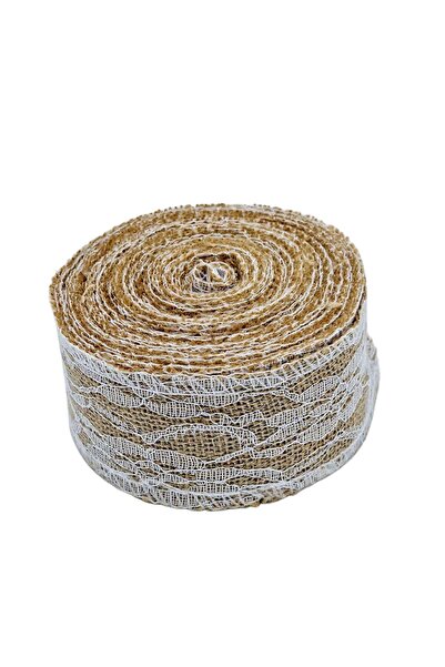 decotoys Rola iuta decorativa natur cu dantela