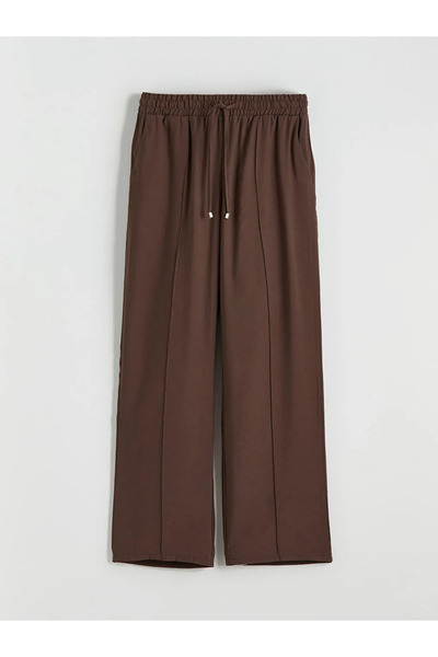 LC Waikiki Καφέ γυναικείο παντελόνι με ελαστική μέση και φαρδύ πόδι