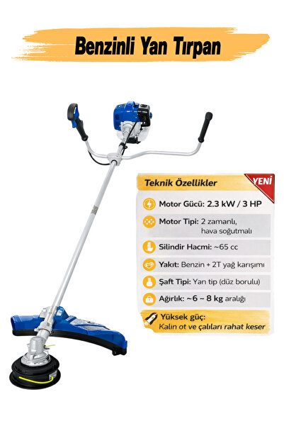 Badem10 Benzinli 2 Zamanlı Yan Tırpan 2.3 kW - 3 Hp Testere 65 cc Şaft Çapı 2...