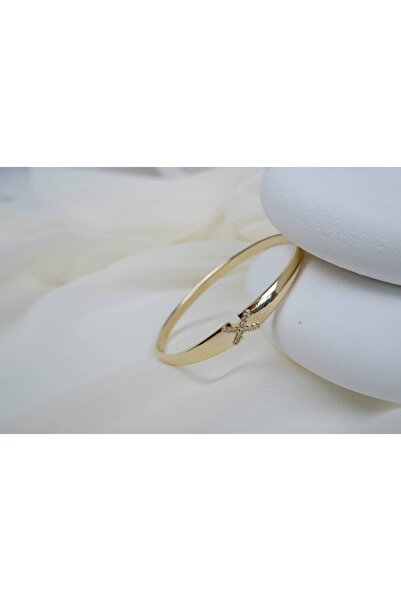 ATELİER TUĞBA Klpç060 Elegant Stone X Detail Gold Clamp (Inner Diameter 6 cm)