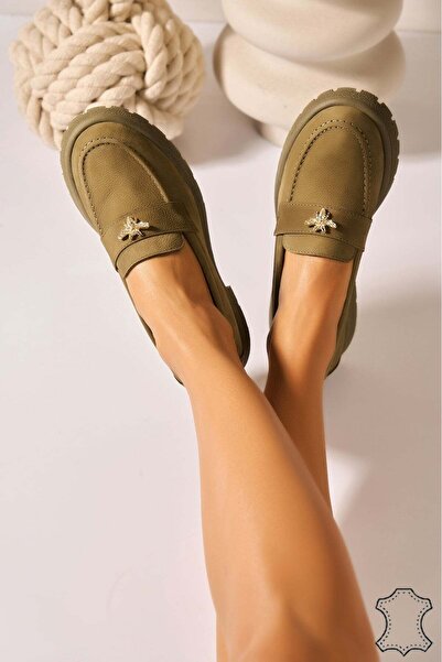 Joana Дамски зелени велур кожа мокасини, размер 39