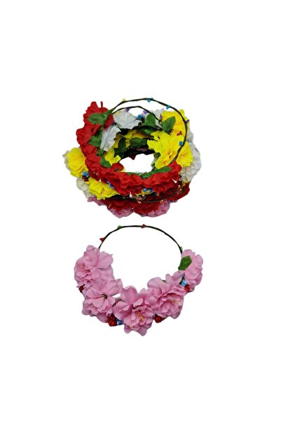 decotoys Bentiță cu 5 flori artificiale colorate 12/set