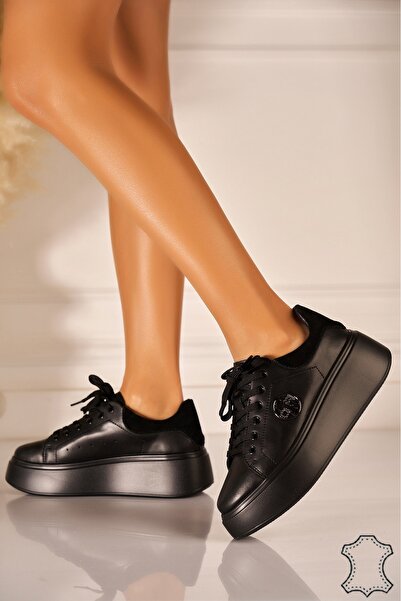 Joana Μαύρα Γνήσιο Δέρμα Αθλητικό παπούτσι Kalaya