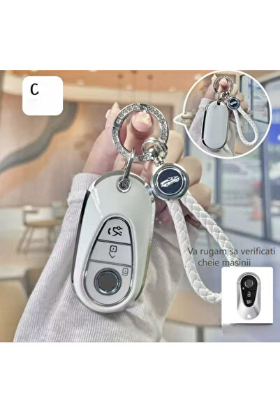 QGC Husa pentru Cheie Auto Noua Formă cu Breloc Cristal, Argintiu Protector U...